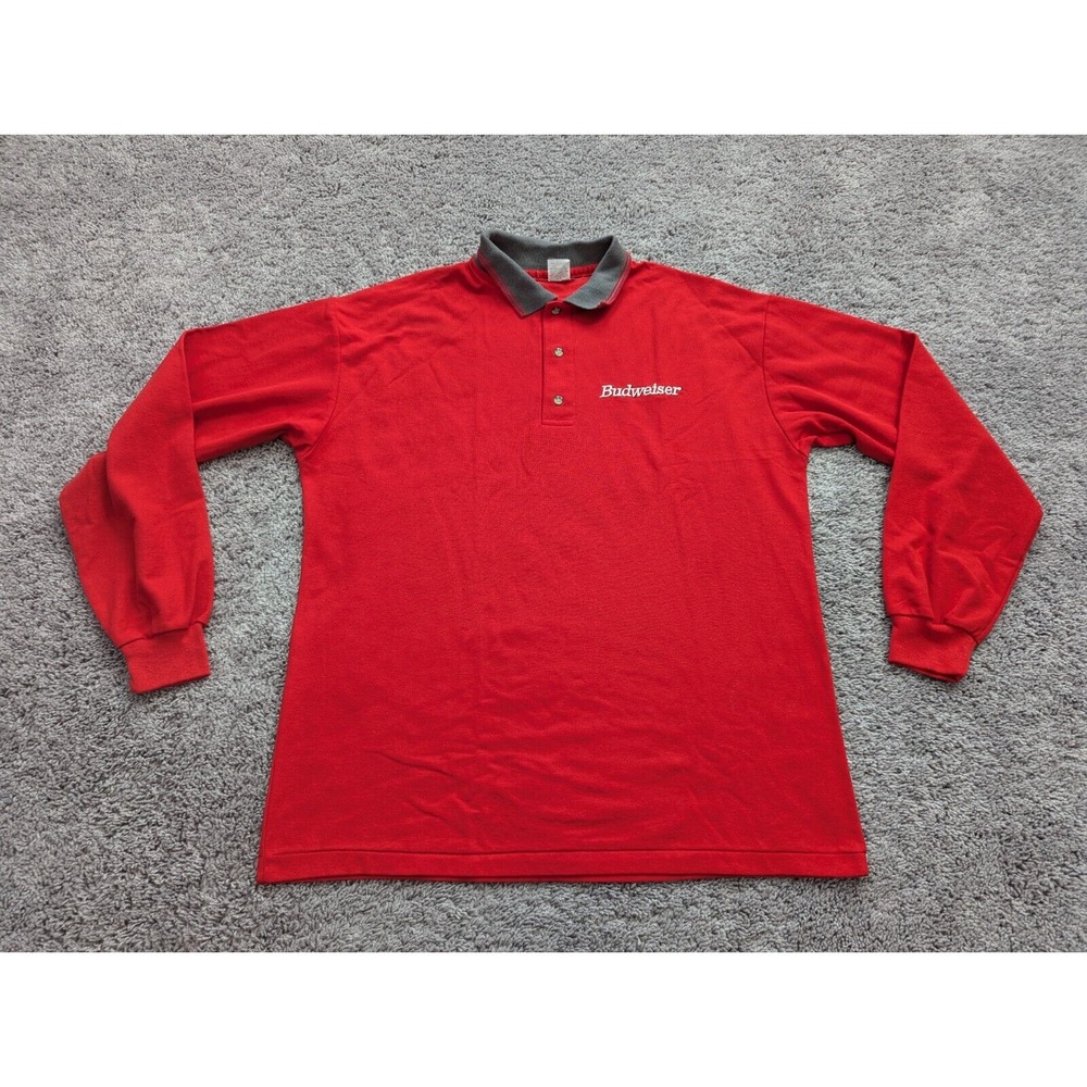 Vintage Budweiser Polo Shirt Mens Large Angelica Red‎ Beer Logo